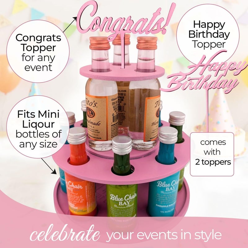 Shot Cake Party Display for Mini Liquor Bottles | 21st Birthday holiday celebration decoration centerpiece (Two Tier, Pink) - Image 3